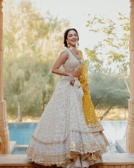 Zeel Clothing Women's Georgette Semi-Stitched Lehenga Choli White Wedding Bridal Free Size